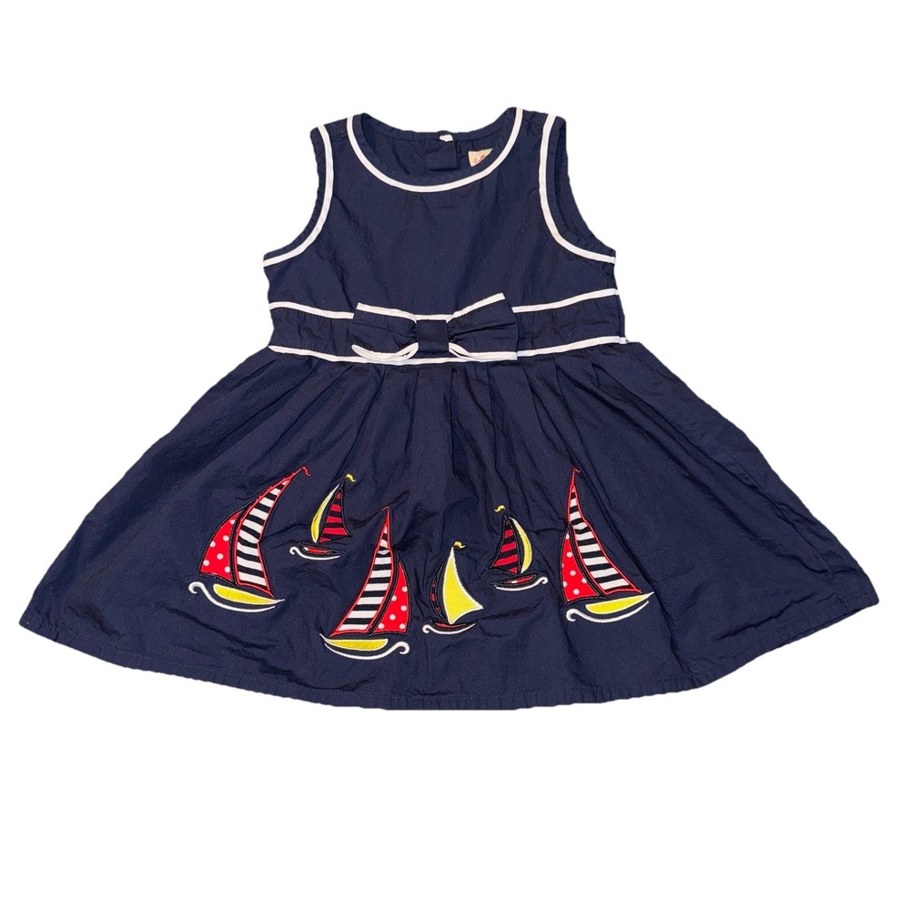 Girl 3T Dress Sailboat Nautical Navy Blue Sleeveless Sun Dress Toffee Apple